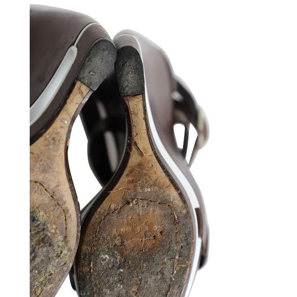 Celine Platform Wedge Sandals in Brown Leather - Picture 8 of 10